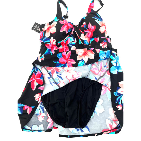 Swim Solutions bow front black floral swim dress Size 8 NWT - Picture 7 of 7